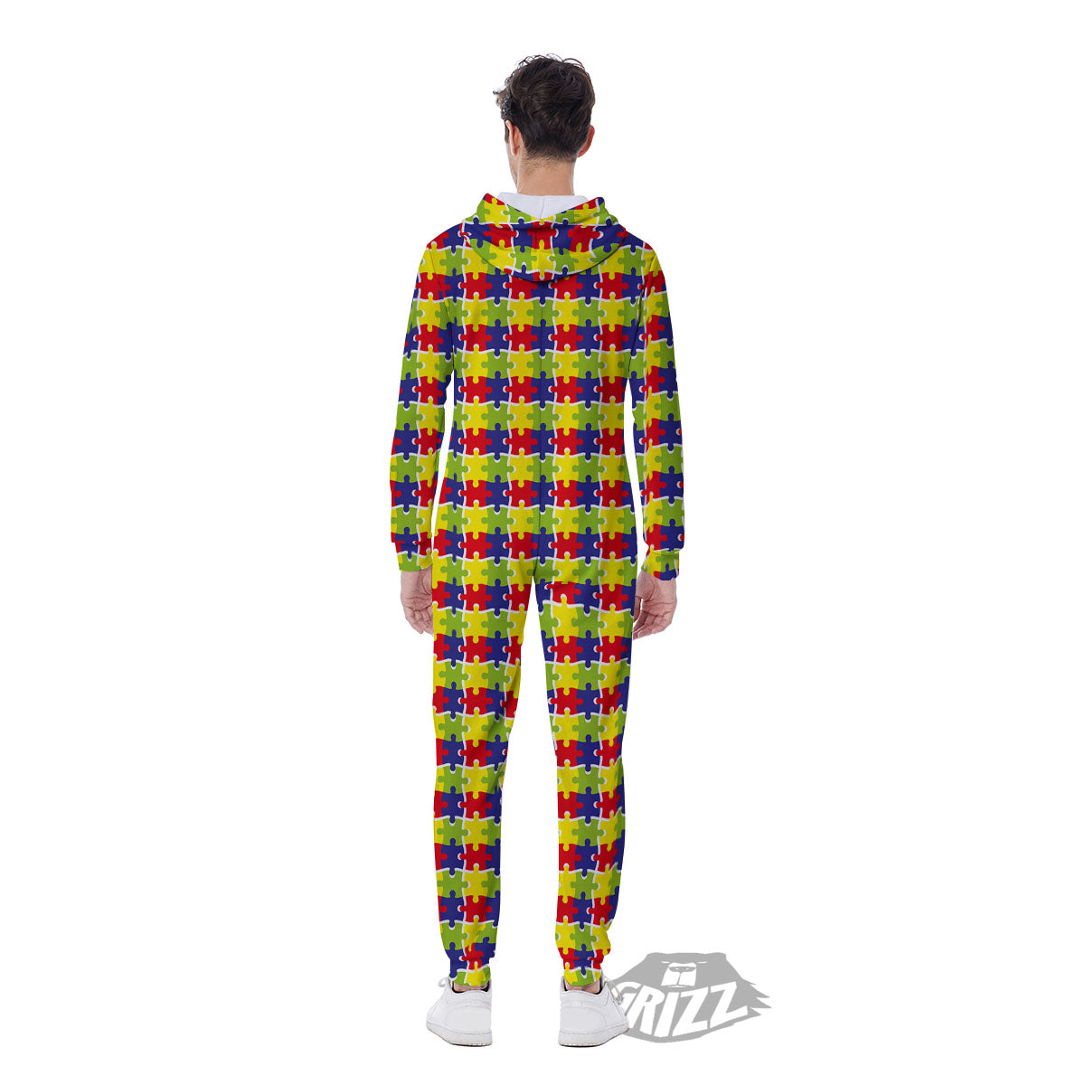 Jigsaw Autism Awareness Print Men's Jumpsuit-grizzshop