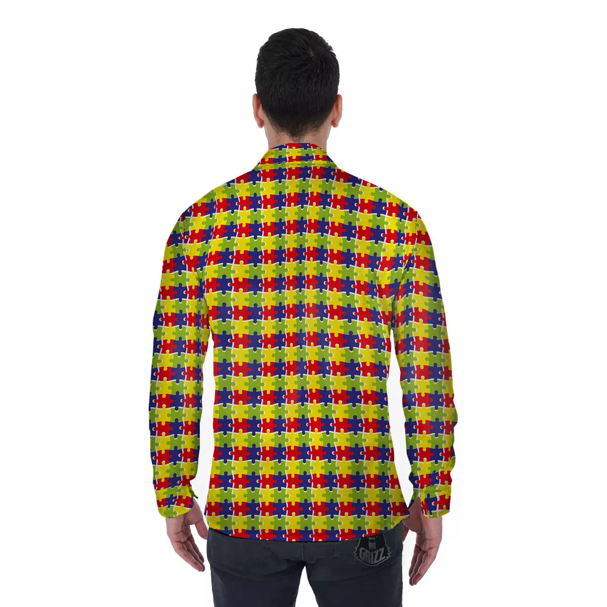 Jigsaw Autism Awareness Print Men's Long Sleeve Shirts-grizzshop