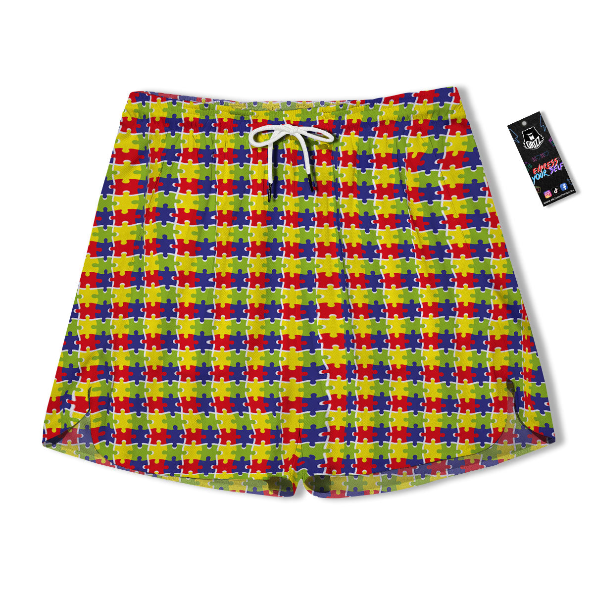 Jigsaw Autism Awareness Print Men's Running Shorts-grizzshop