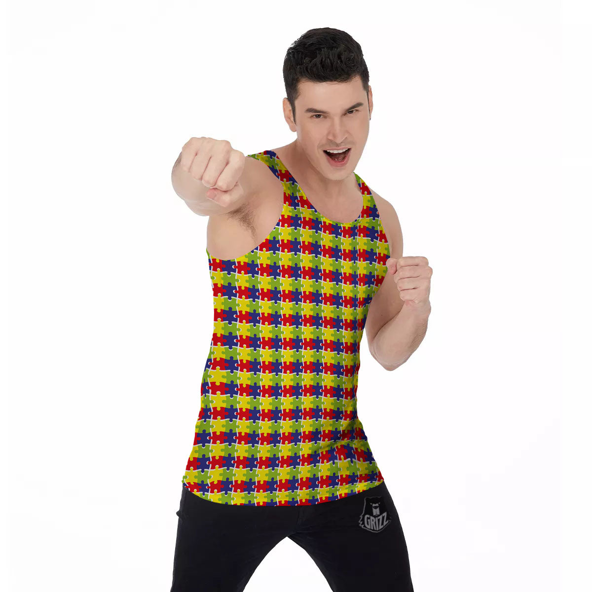 Jigsaw Autism Awareness Print Men's Tank Top-grizzshop