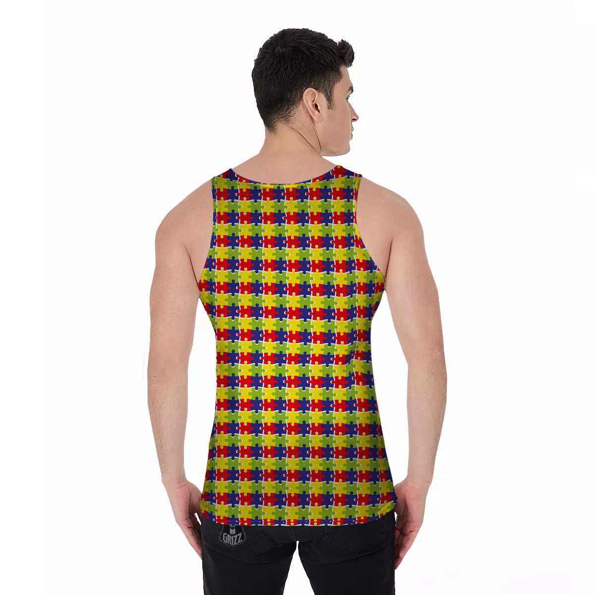Jigsaw Autism Awareness Print Men's Tank Top-grizzshop