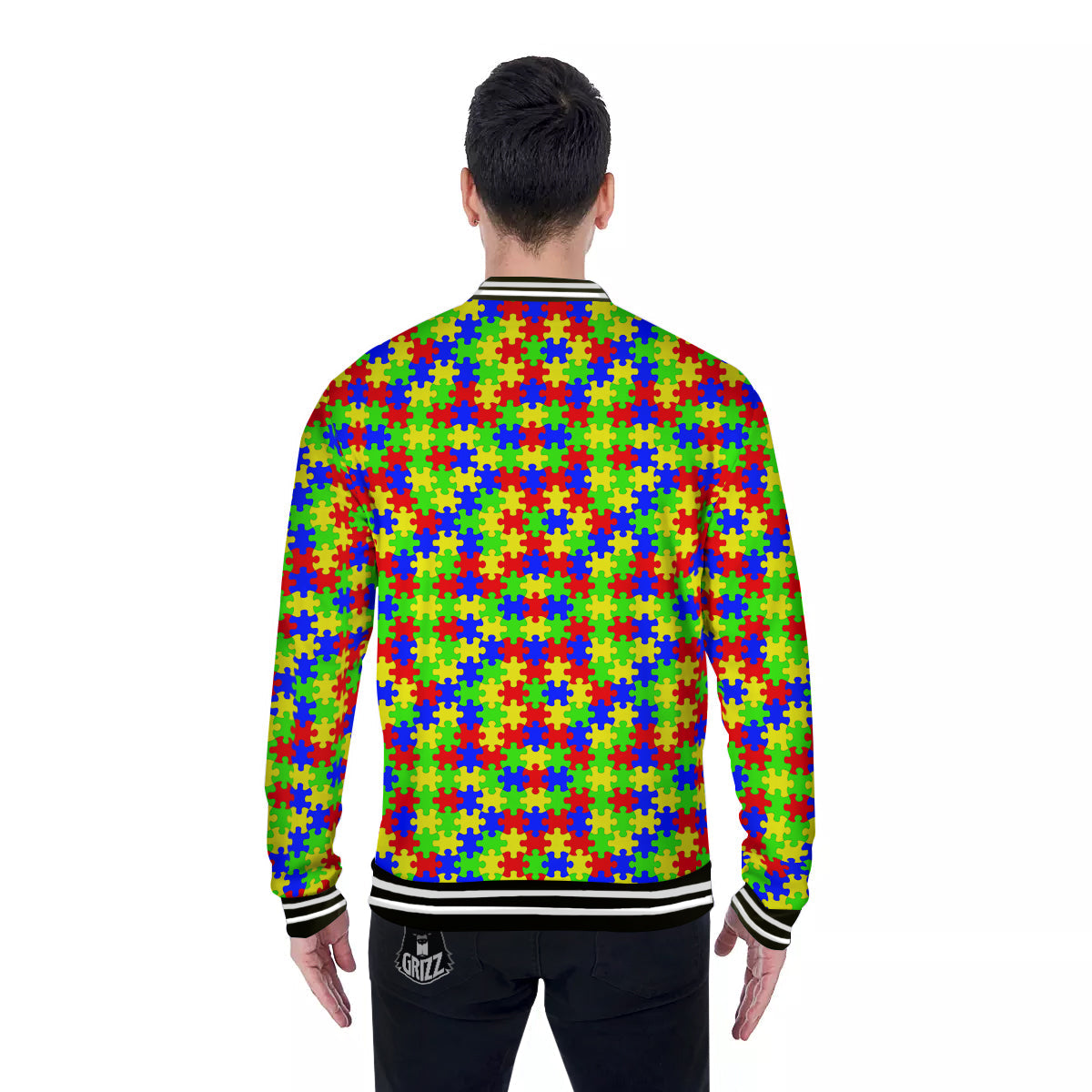 Jigsaw Autism Awareness Print Pattern Baseball Jacket-grizzshop
