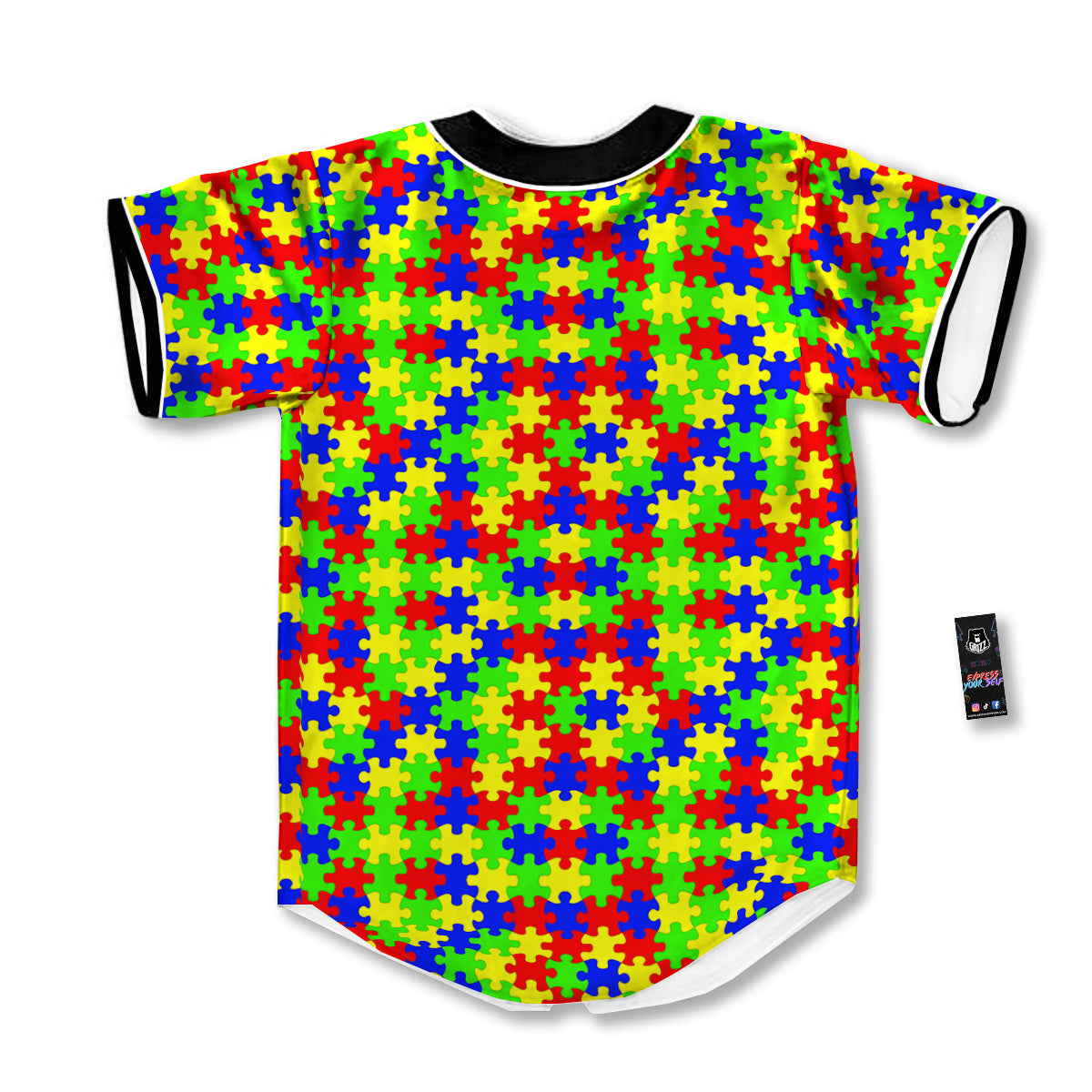 Jigsaw Autism Awareness Print Pattern Baseball Jersey-grizzshop