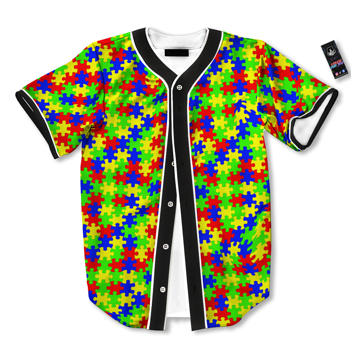 Jigsaw Autism Awareness Print Pattern Baseball Jersey-grizzshop