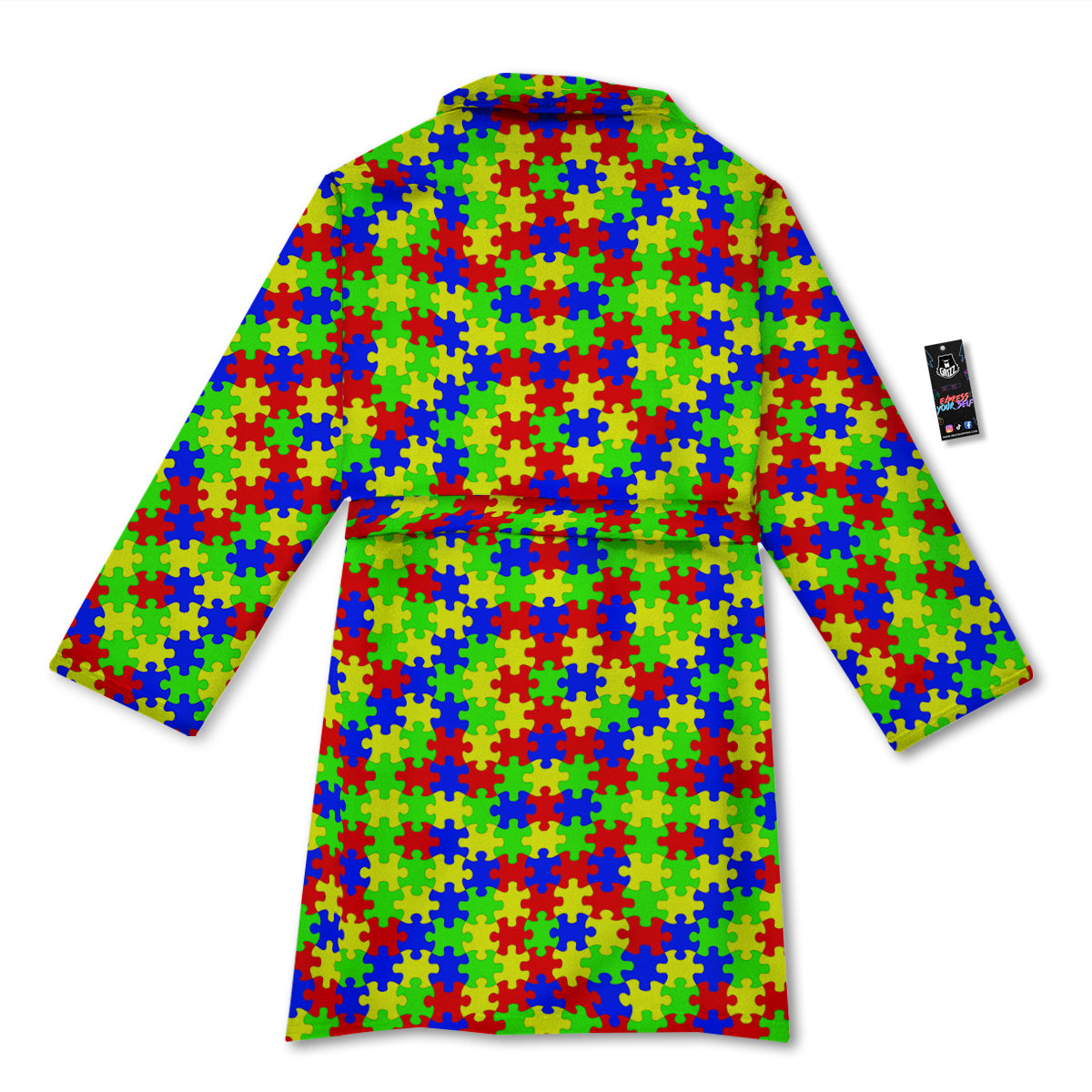 Jigsaw Autism Awareness Print Pattern Bathrobe-grizzshop