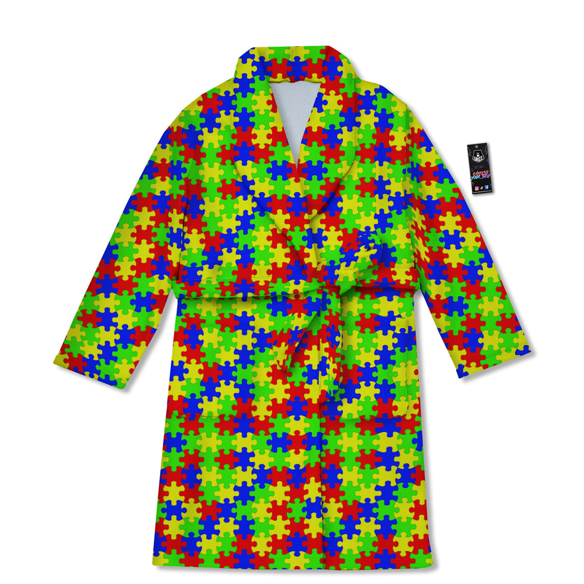 Jigsaw Autism Awareness Print Pattern Bathrobe-grizzshop