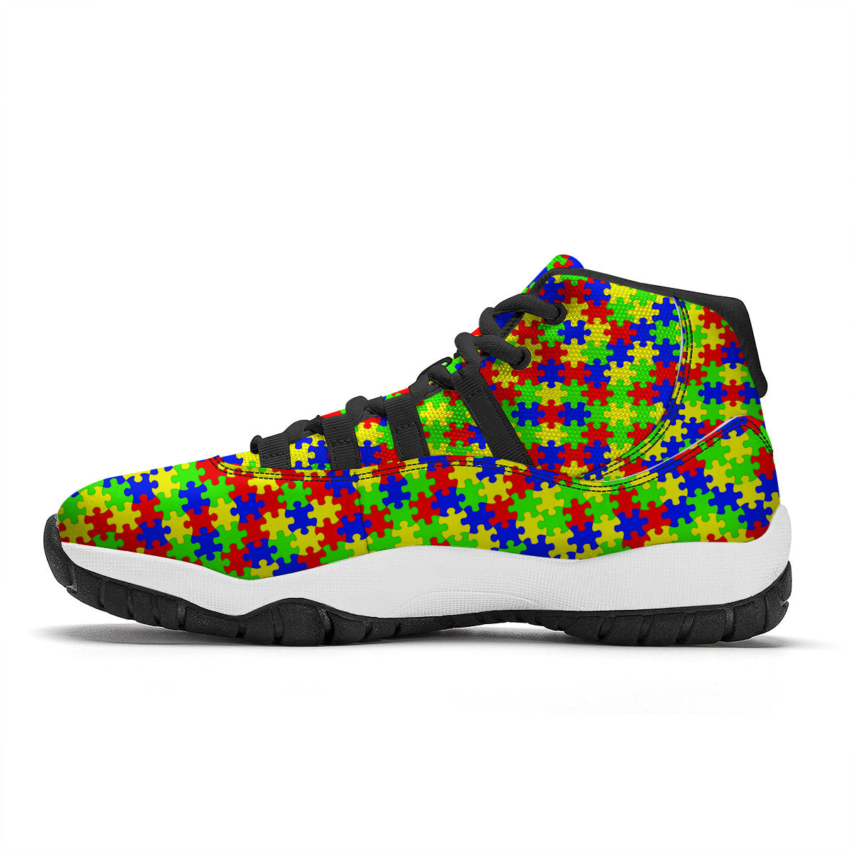 Jigsaw Autism Awareness Print Pattern Black Bball Shoes-grizzshop