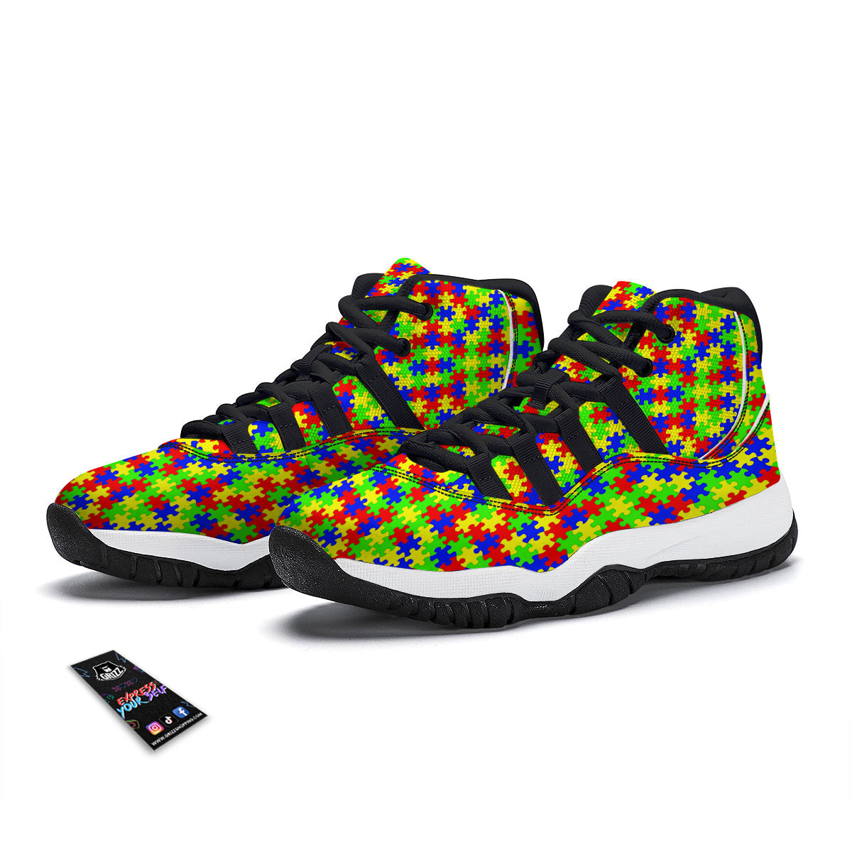 Jigsaw Autism Awareness Print Pattern Black Bball Shoes-grizzshop