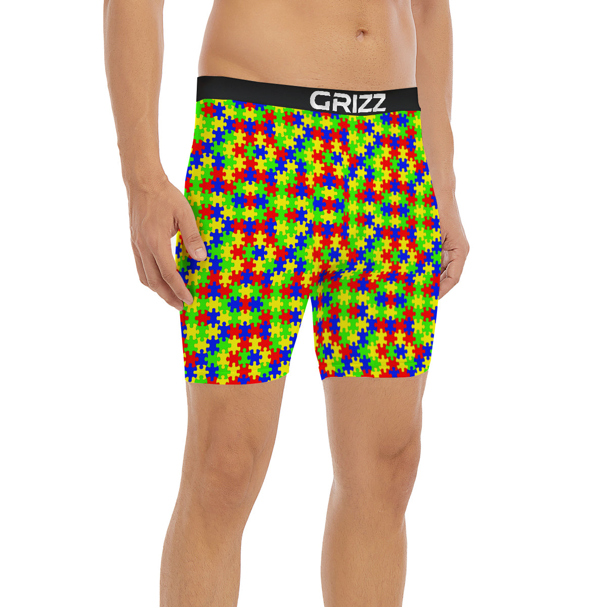 Jigsaw Autism Awareness Print Pattern Boxer Briefs-grizzshop