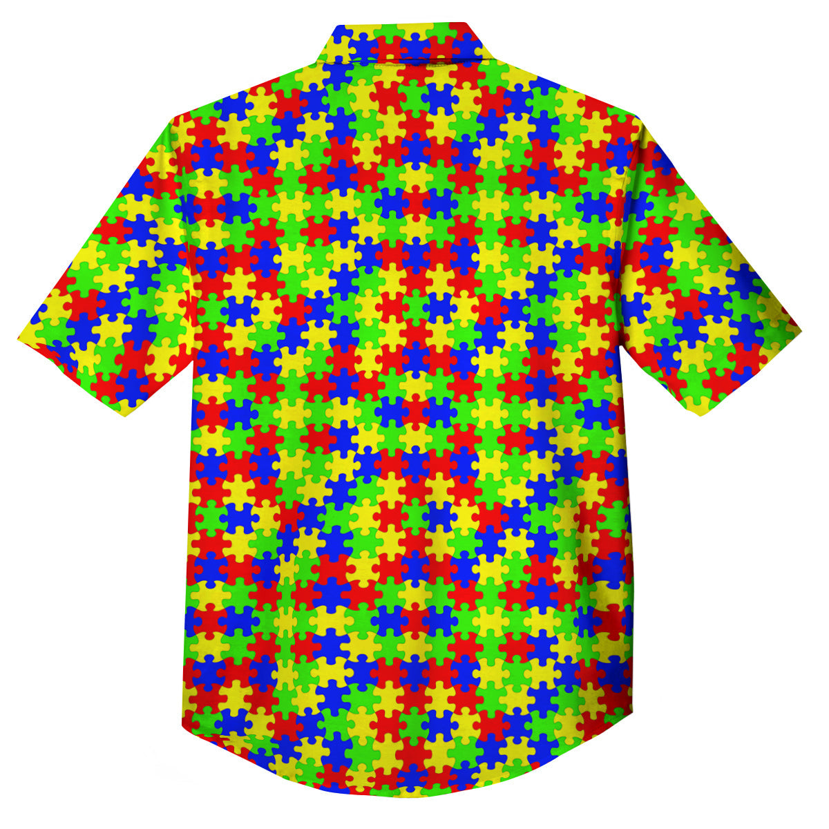 Jigsaw Autism Awareness Print Pattern Button Up Shirt-grizzshop