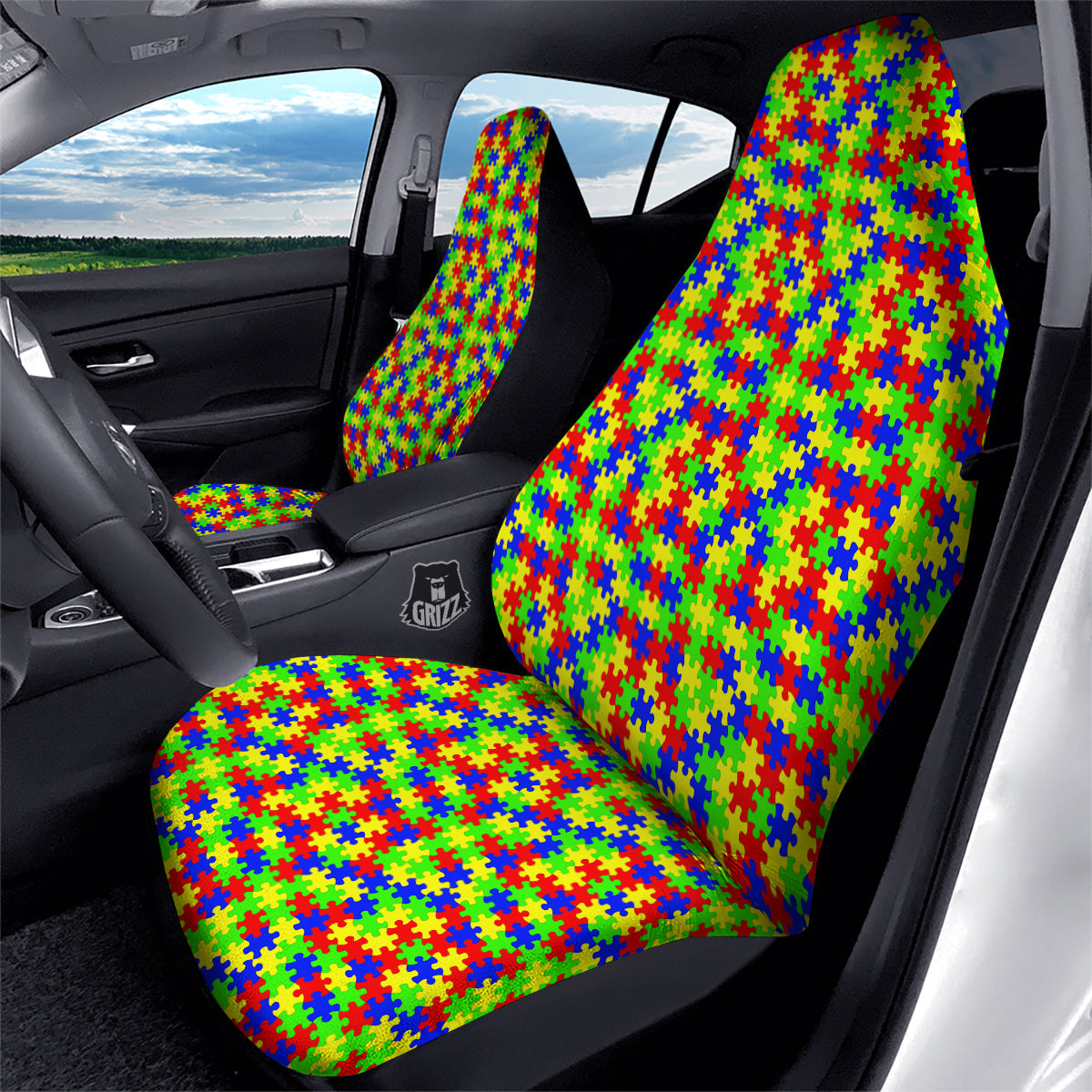 Jigsaw Autism Awareness Print Pattern Car Seat Covers-grizzshop