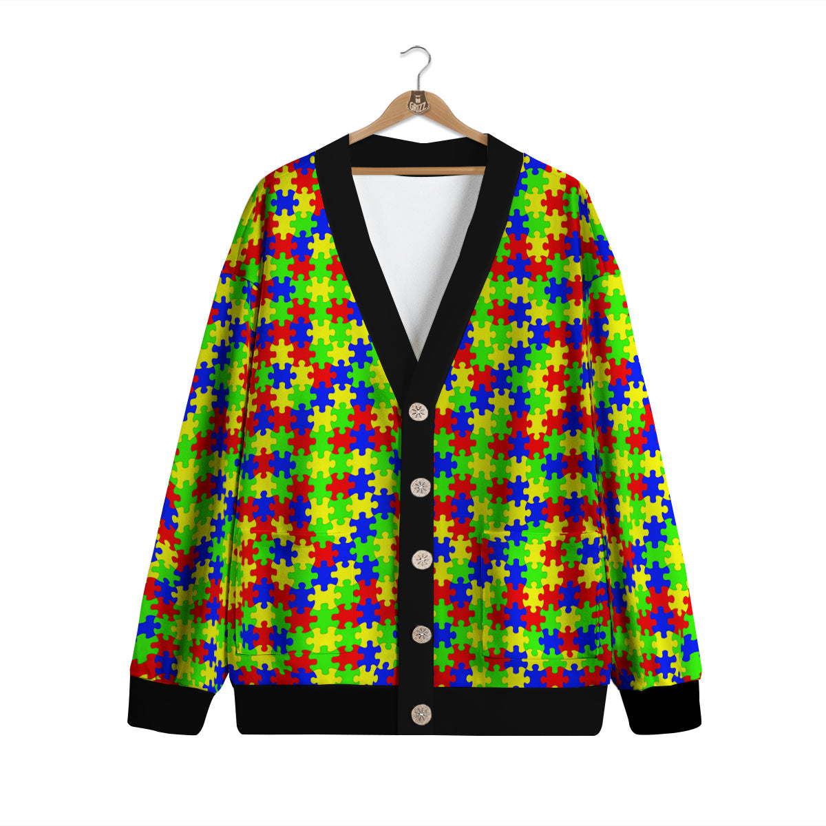 Jigsaw Autism Awareness Print Pattern Cardigan-grizzshop