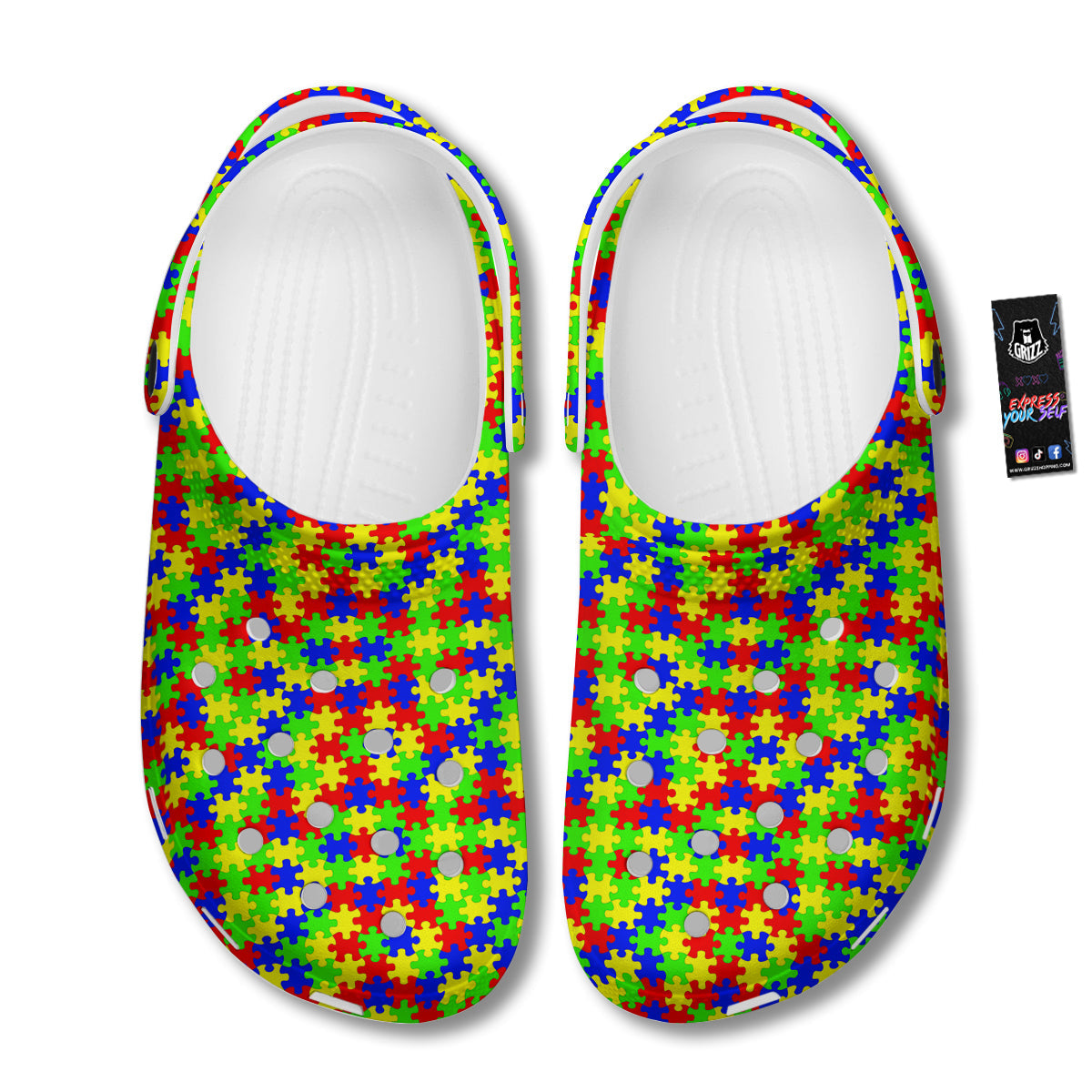 Jigsaw Autism Awareness Print Pattern Clog-grizzshop