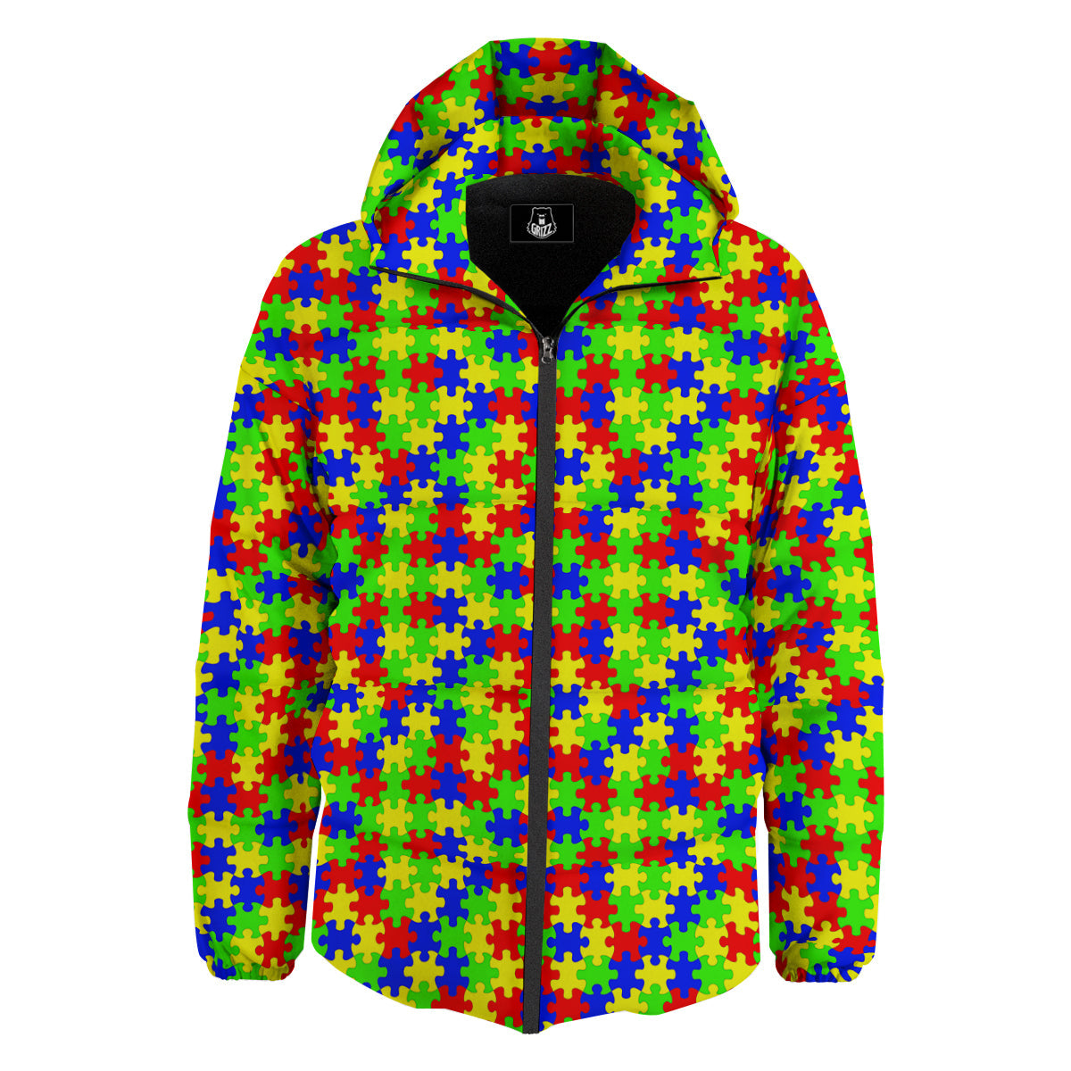 Jigsaw Autism Awareness Print Pattern Down Jacket-grizzshop