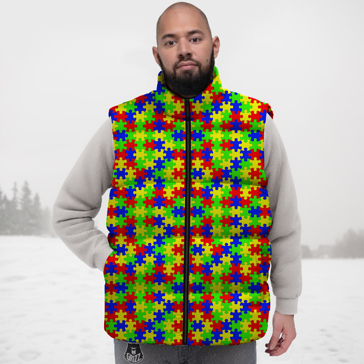 Jigsaw Autism Awareness Print Pattern Down Vest