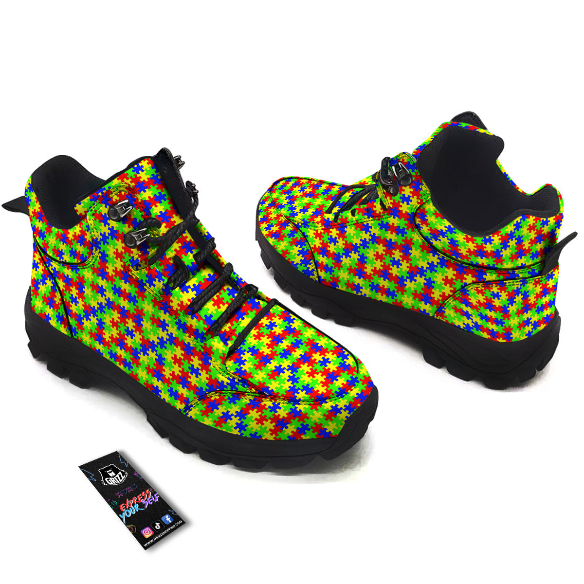 Jigsaw Autism Awareness Print Pattern Hiking Shoes-grizzshop