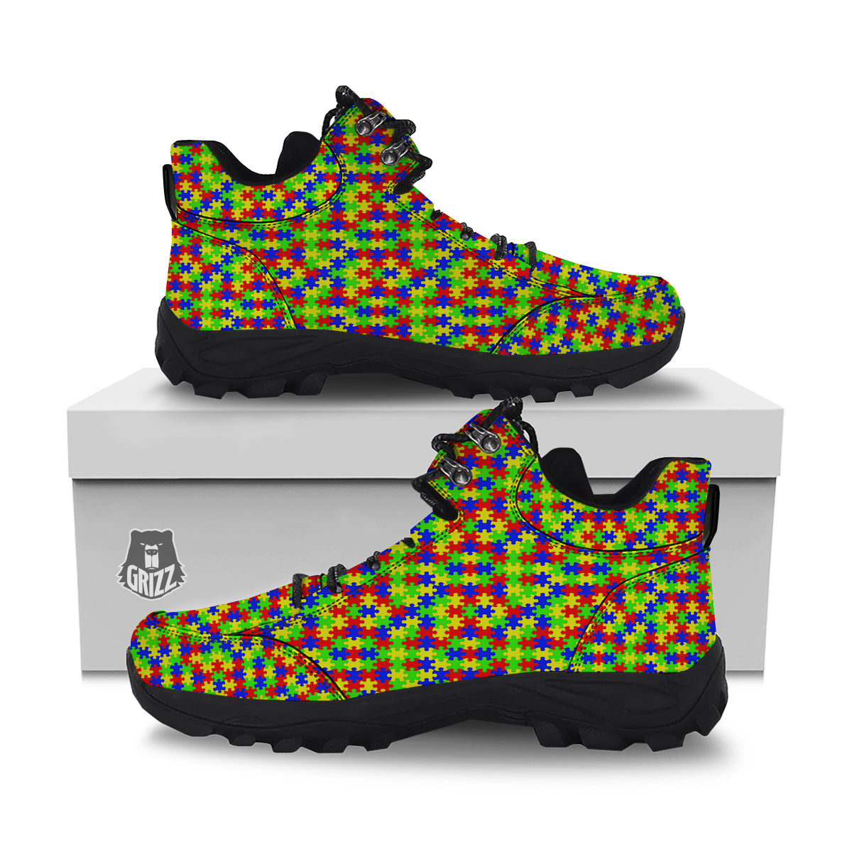 Jigsaw Autism Awareness Print Pattern Hiking Shoes-grizzshop
