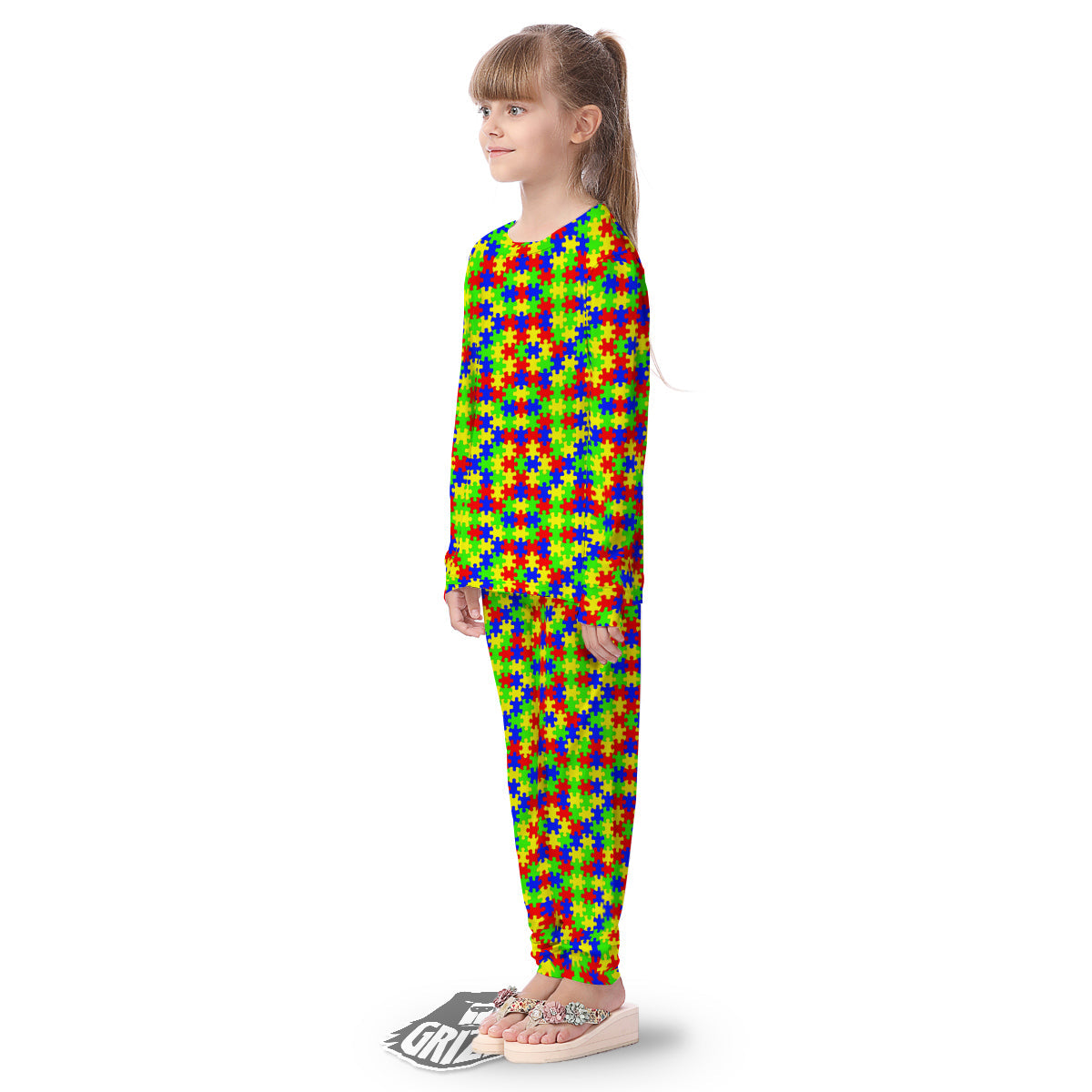 Jigsaw Autism Awareness Print Pattern Kid's Pajamas-grizzshop