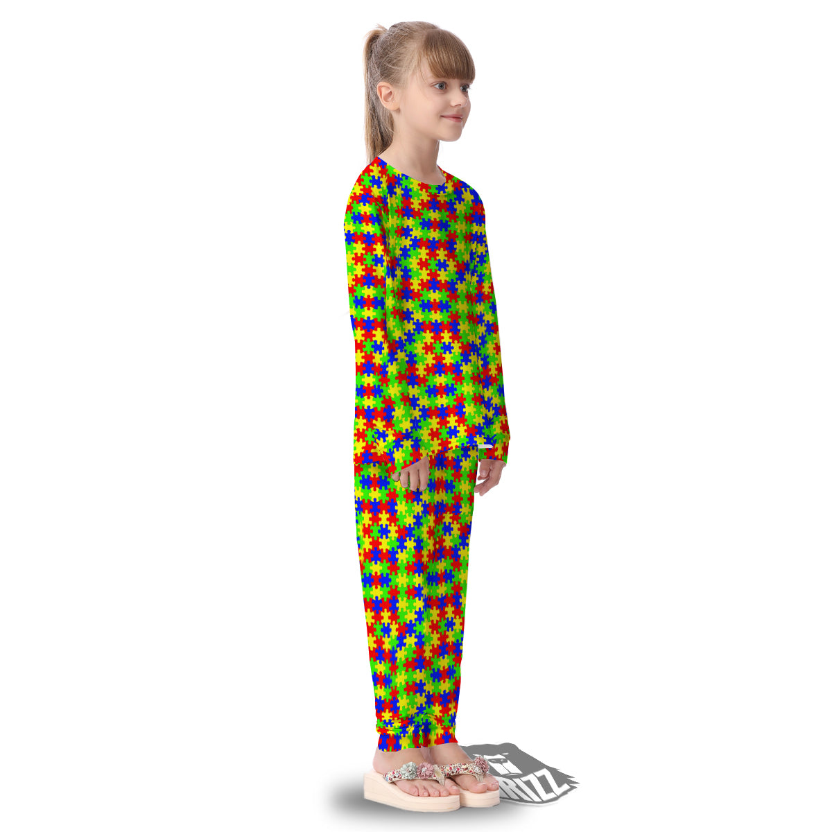 Jigsaw Autism Awareness Print Pattern Kid's Pajamas-grizzshop