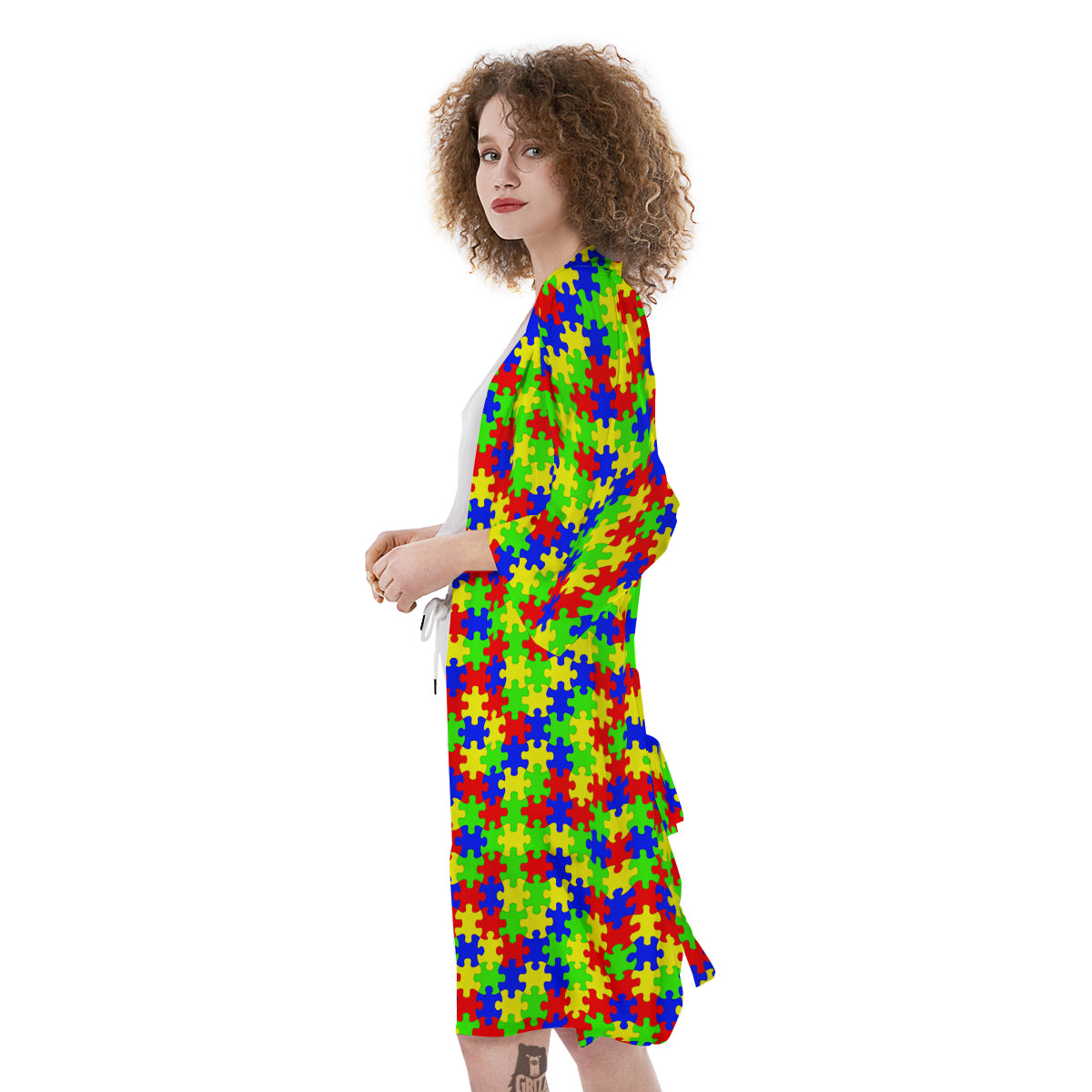 Jigsaw Autism Awareness Print Pattern Kimono-grizzshop