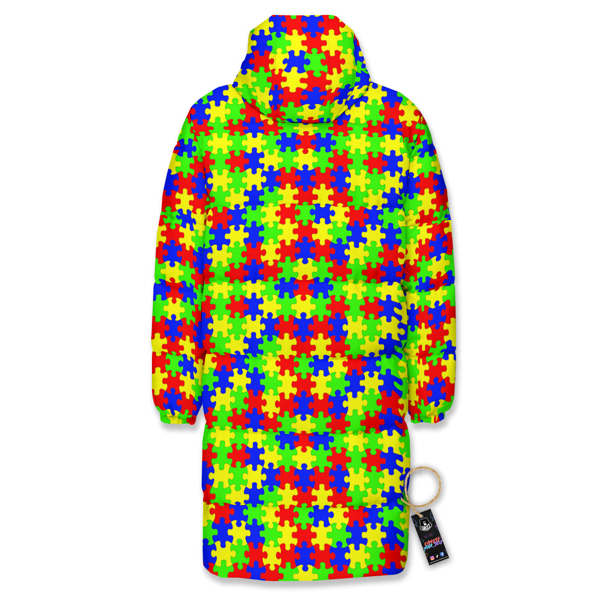 Jigsaw Autism Awareness Print Pattern Long Down Jacket-grizzshop