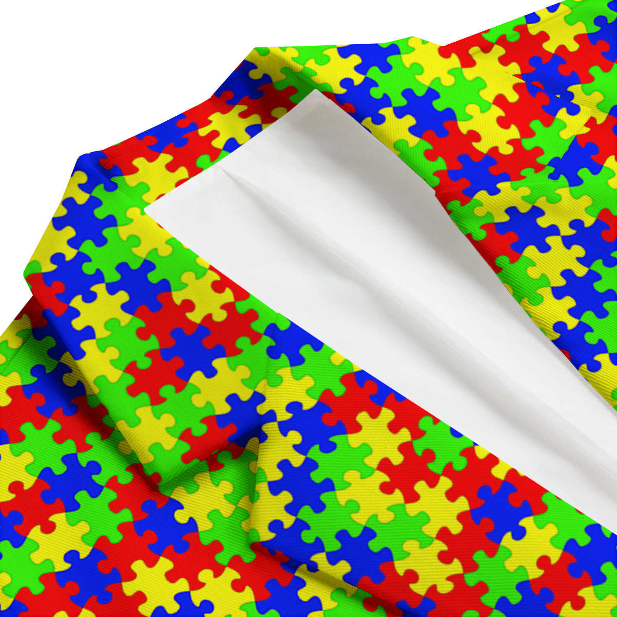 Jigsaw Autism Awareness Print Pattern Men's Blazer-grizzshop