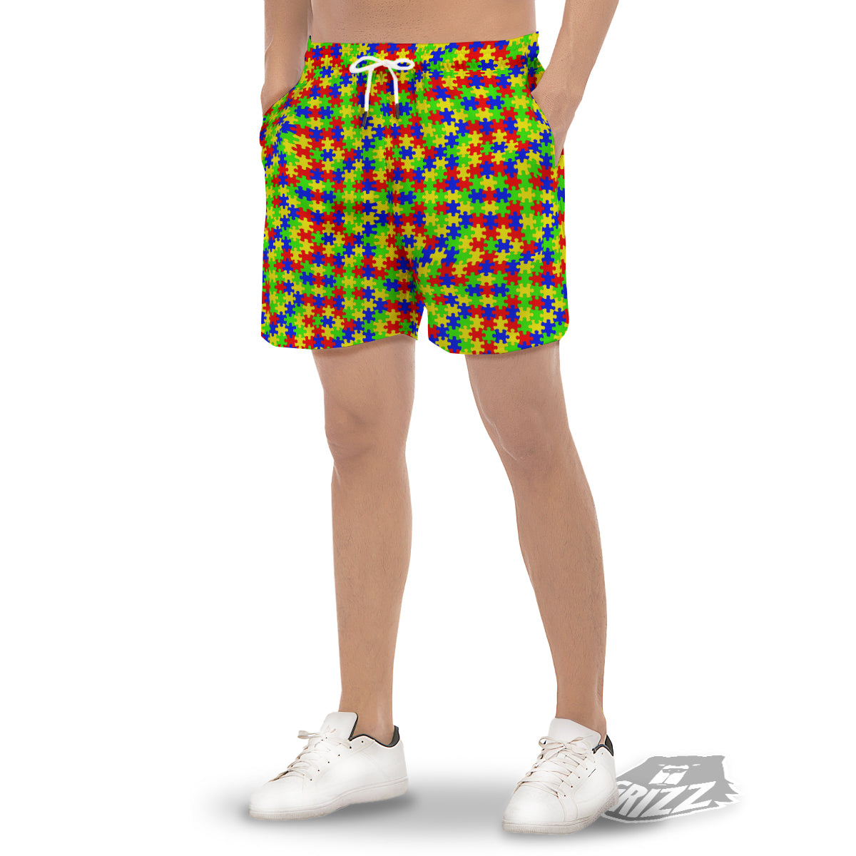 Jigsaw Autism Awareness Print Pattern Men's Gym Shorts-grizzshop