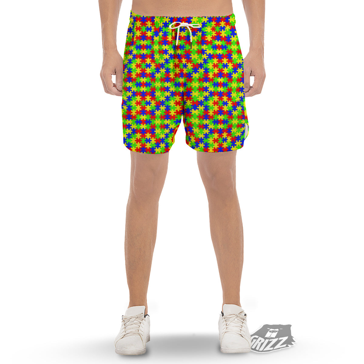Jigsaw Autism Awareness Print Pattern Men's Gym Shorts-grizzshop