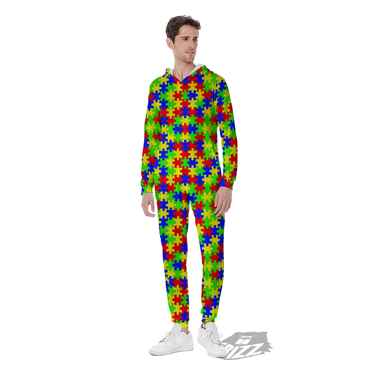 Jigsaw Autism Awareness Print Pattern Men's Jumpsuit-grizzshop