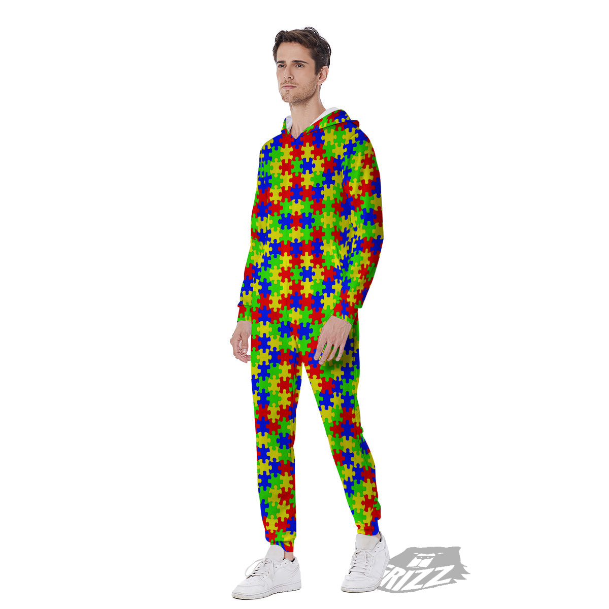 Jigsaw Autism Awareness Print Pattern Men's Jumpsuit-grizzshop