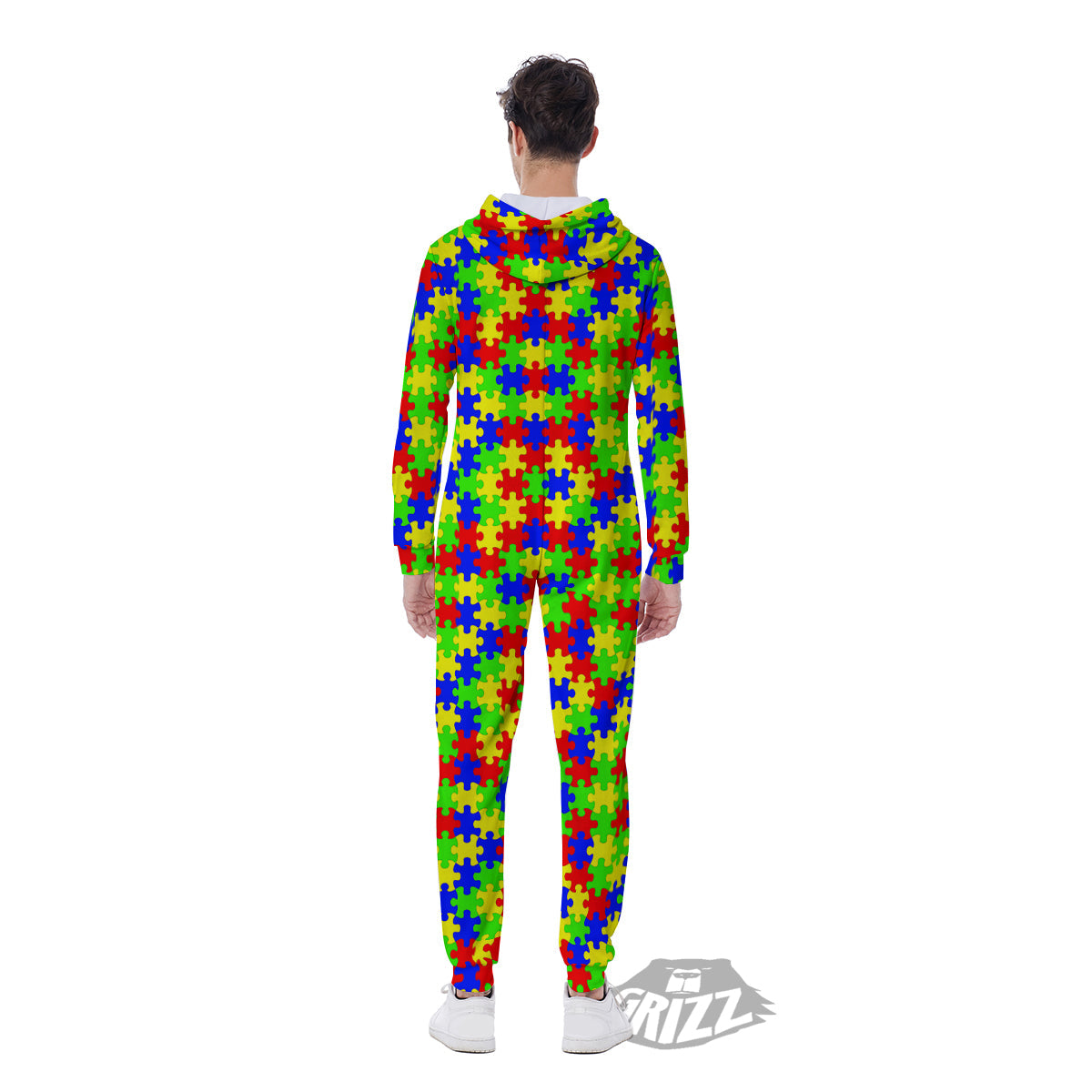 Jigsaw Autism Awareness Print Pattern Men's Jumpsuit-grizzshop