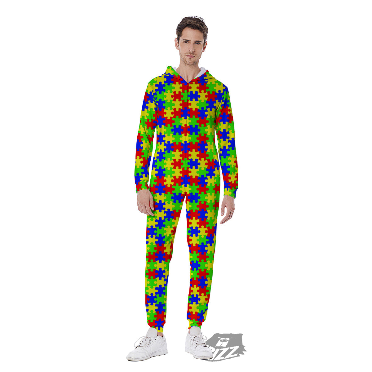 Jigsaw Autism Awareness Print Pattern Men's Jumpsuit-grizzshop