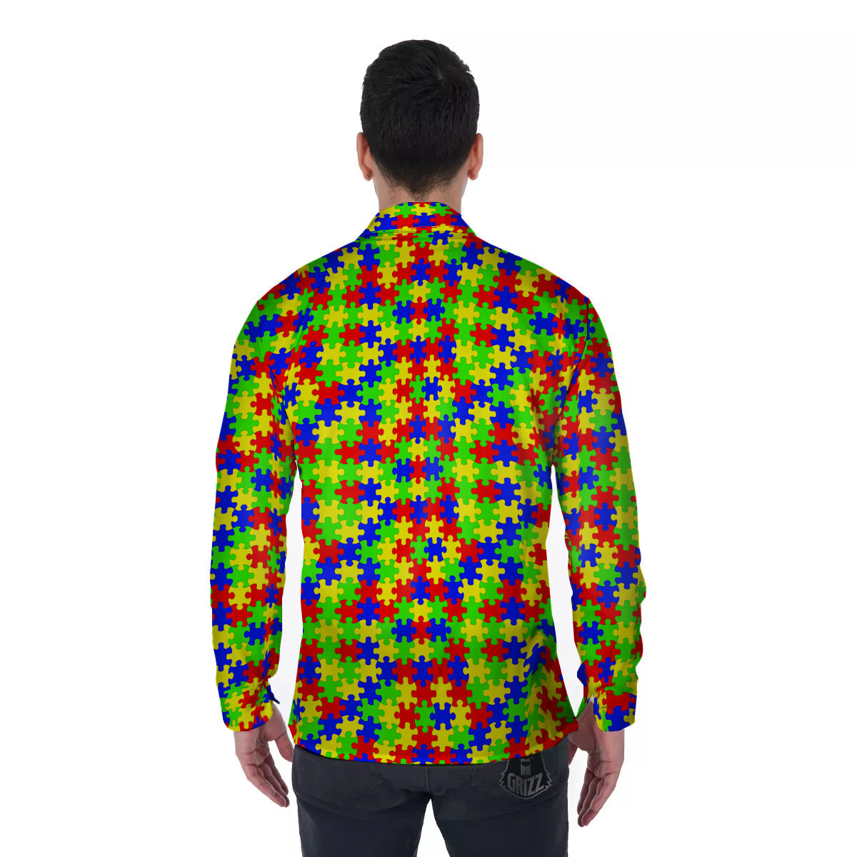 Jigsaw Autism Awareness Print Pattern Men's Long Sleeve Shirts-grizzshop