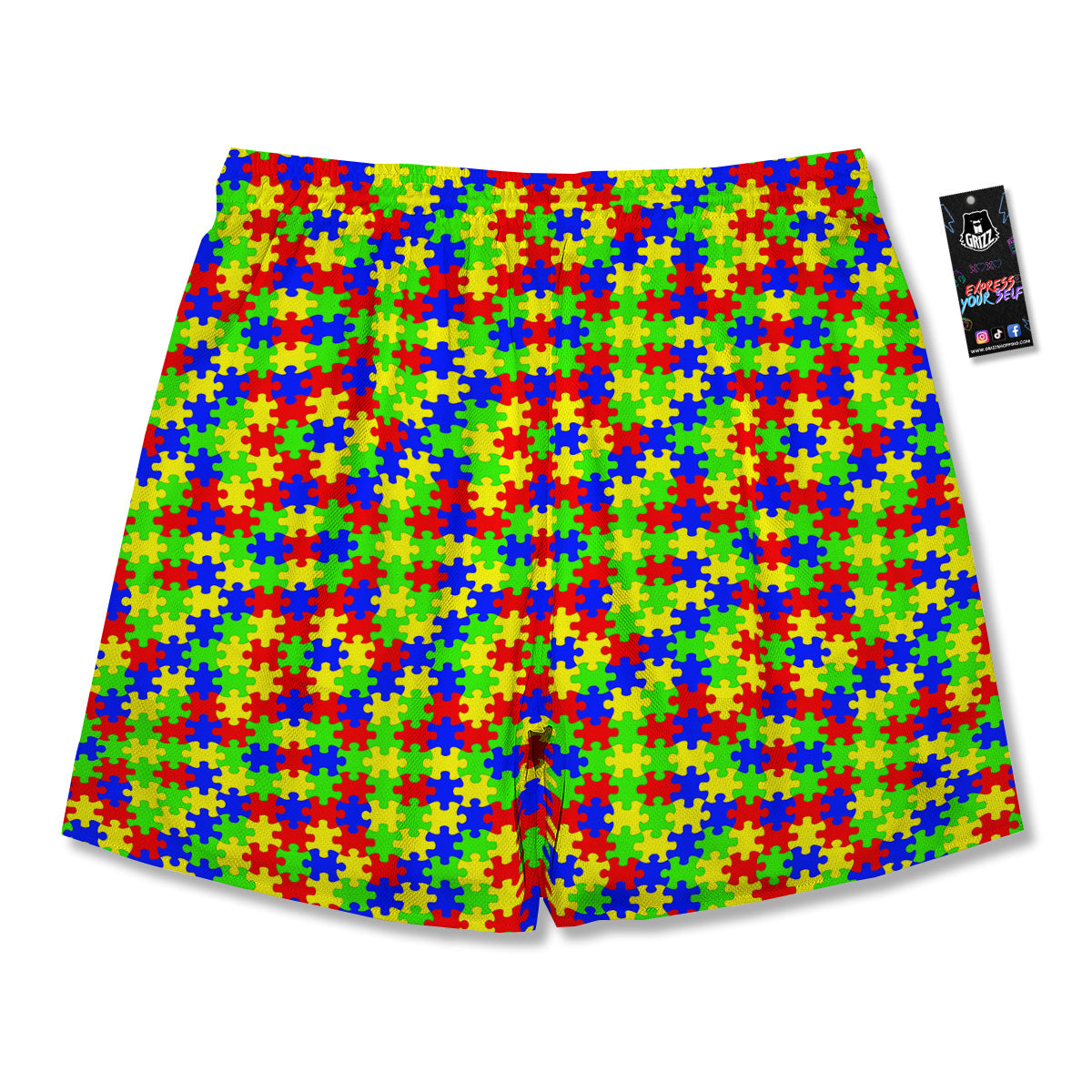Jigsaw Autism Awareness Print Pattern Men's Running Shorts-grizzshop