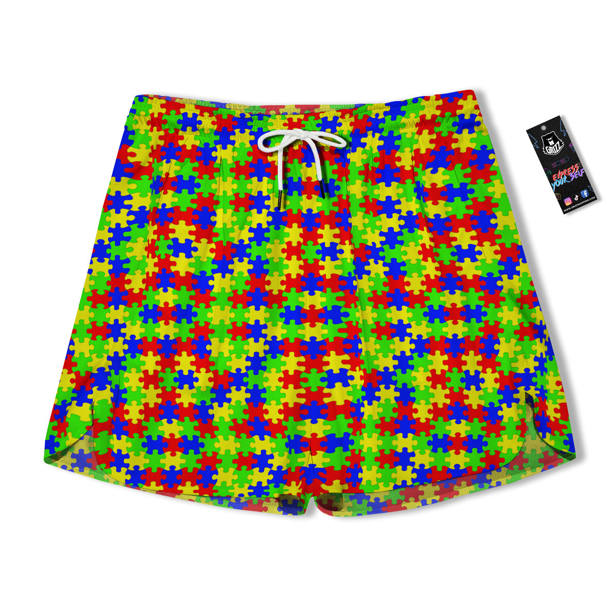 Jigsaw Autism Awareness Print Pattern Men's Running Shorts-grizzshop
