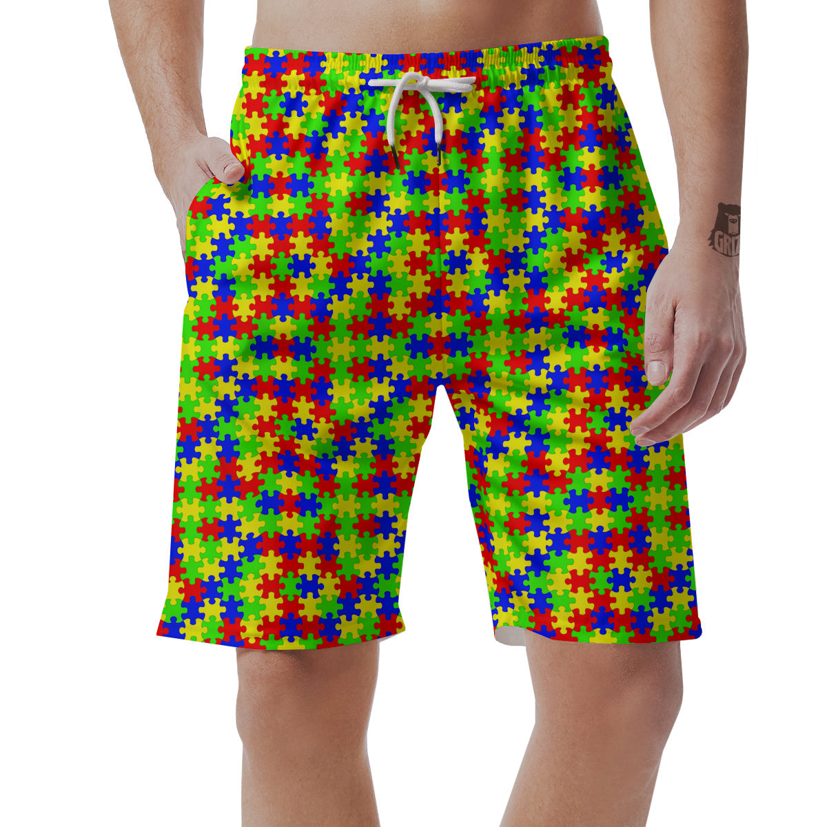 Jigsaw Autism Awareness Print Pattern Men's Shorts-grizzshop