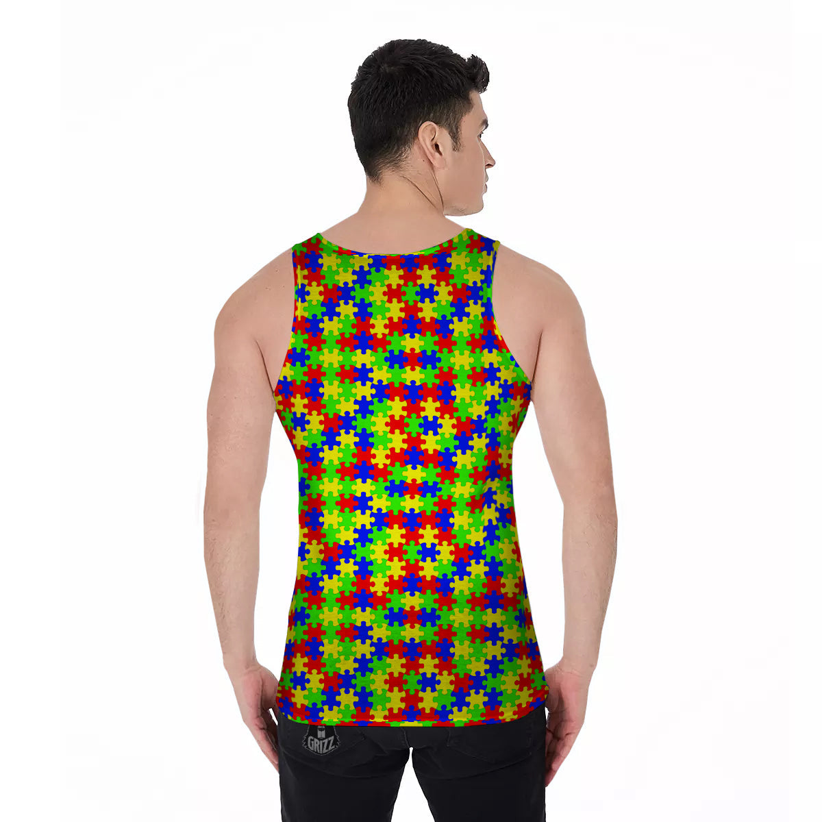 Jigsaw Autism Awareness Print Pattern Men's Tank Top-grizzshop