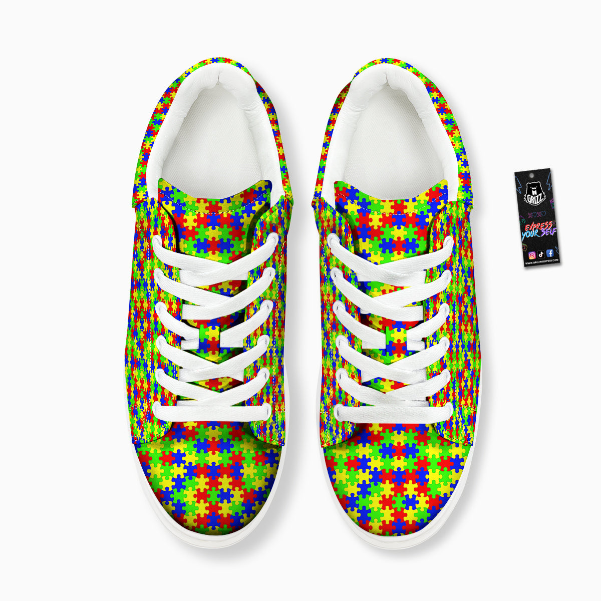 Jigsaw Autism Awareness Print Pattern Platform Shoes-grizzshop
