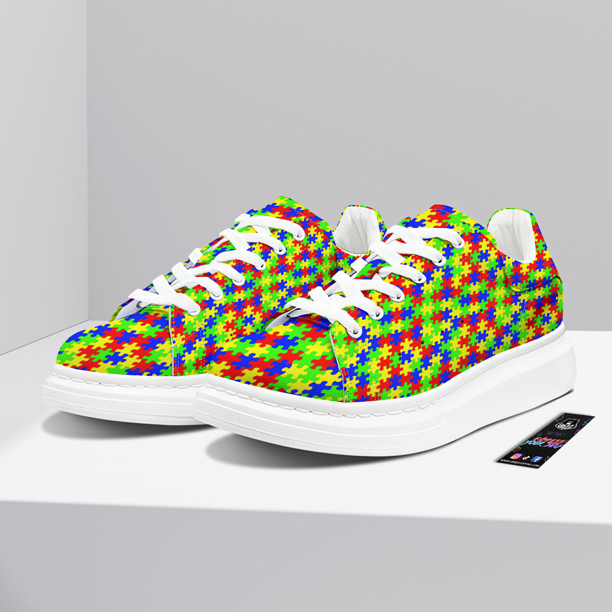 Jigsaw Autism Awareness Print Pattern Platform Shoes-grizzshop