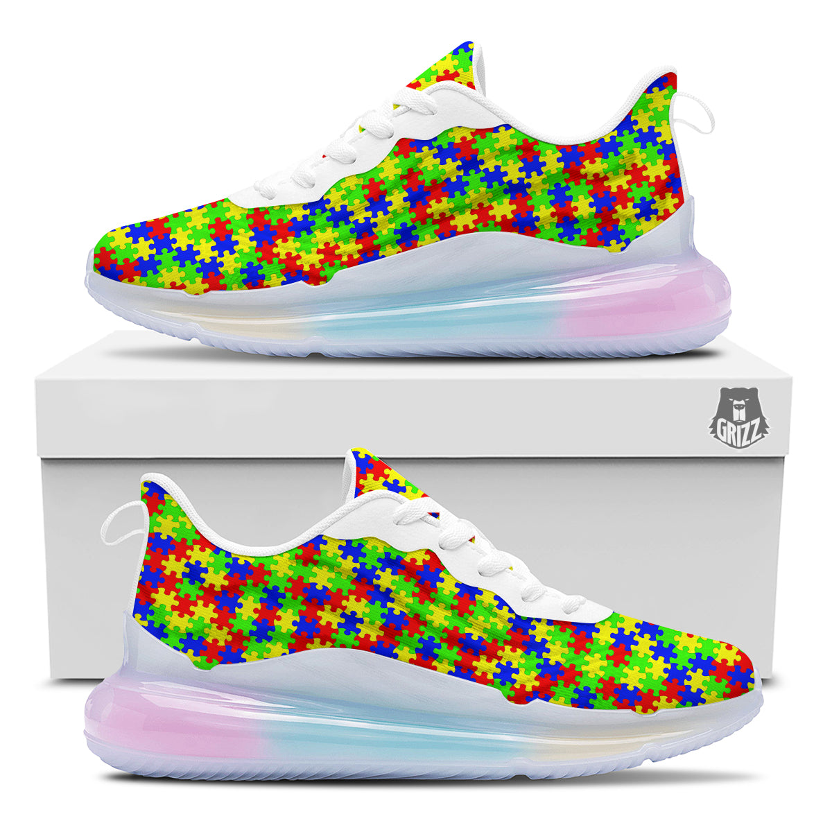 Jigsaw Autism Awareness Print Pattern Running Sneakers-grizzshop