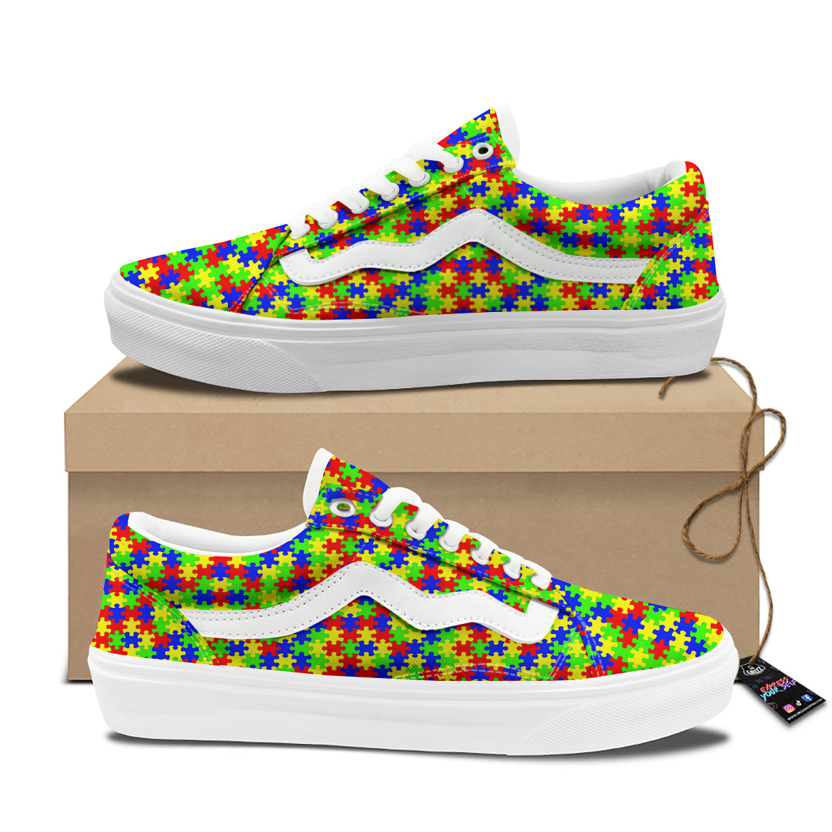 Jigsaw Autism Awareness Print Pattern Skate Shoes-grizzshop