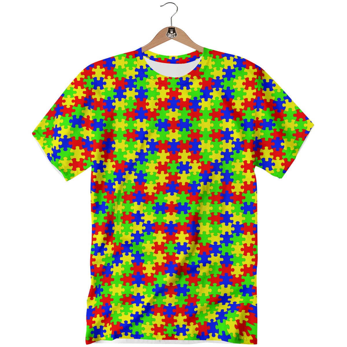 Jigsaw Autism Awareness Print Pattern T-Shirt-grizzshop