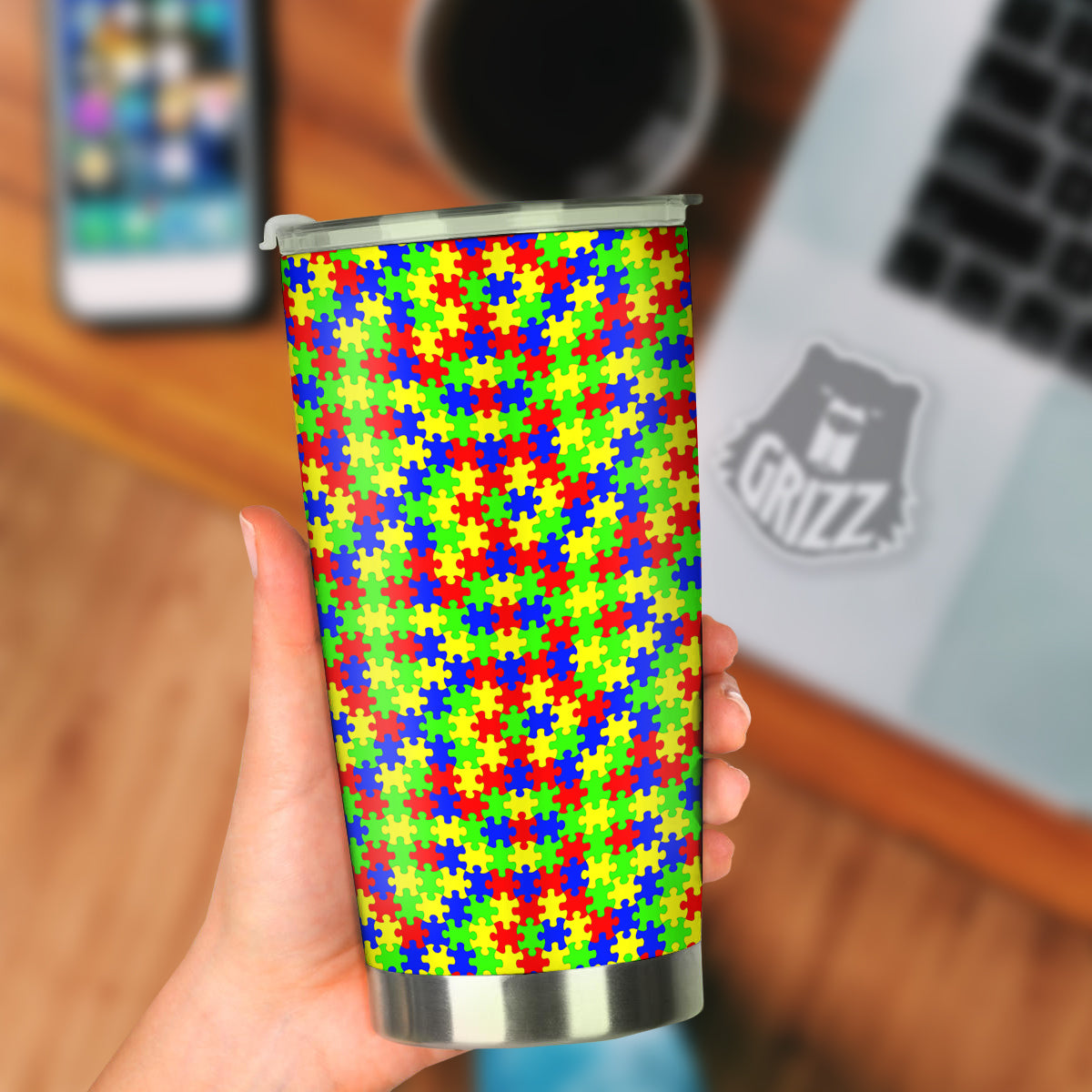 Jigsaw Autism Awareness Print Pattern Tumbler-grizzshop