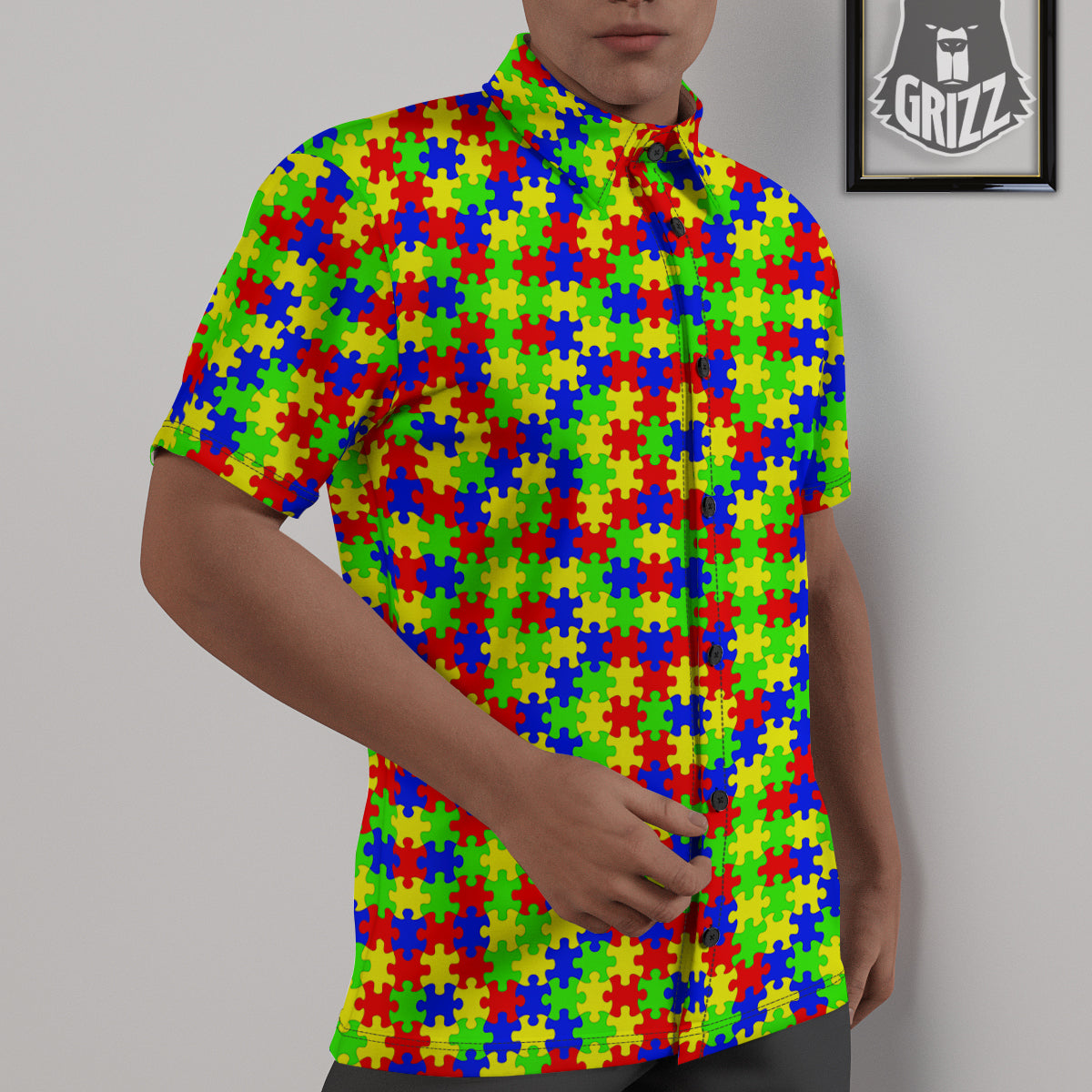 Jigsaw Autism Awareness Print Pattern Untucked Shirts-grizzshop