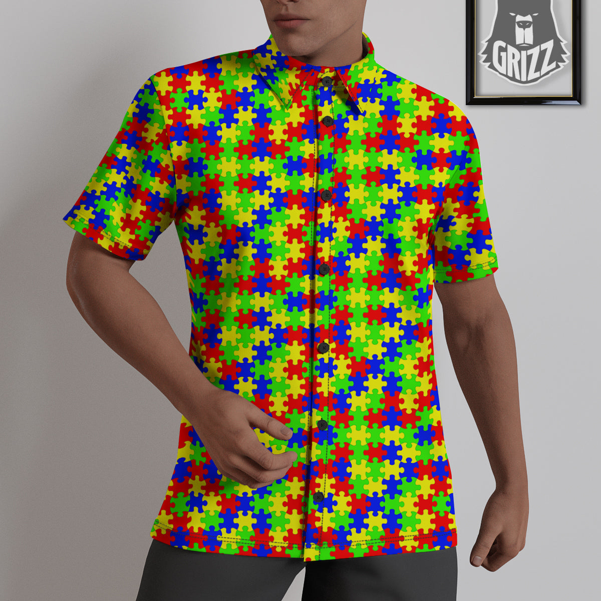 Jigsaw Autism Awareness Print Pattern Untucked Shirts-grizzshop