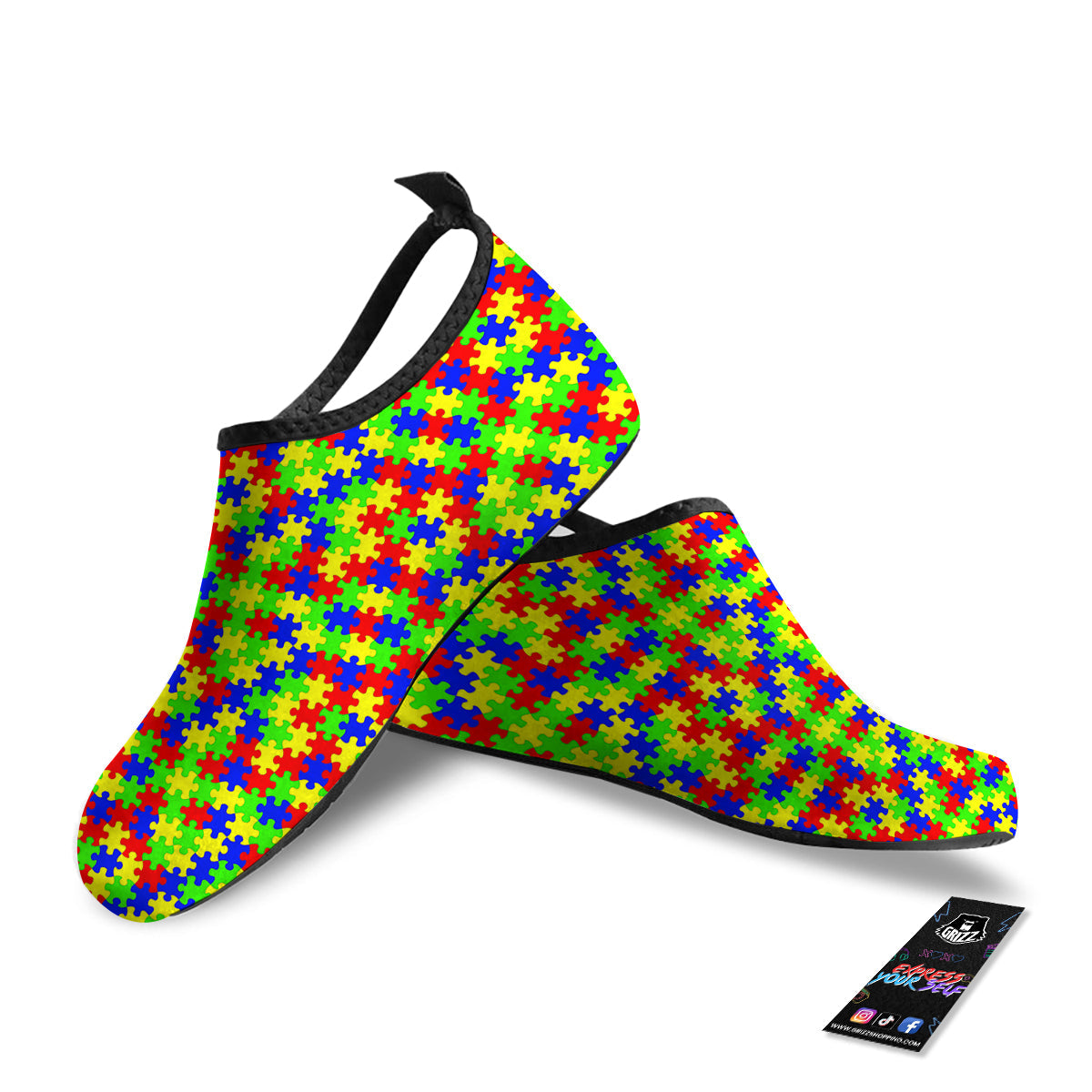 Jigsaw Autism Awareness Print Pattern Water Shoes-grizzshop