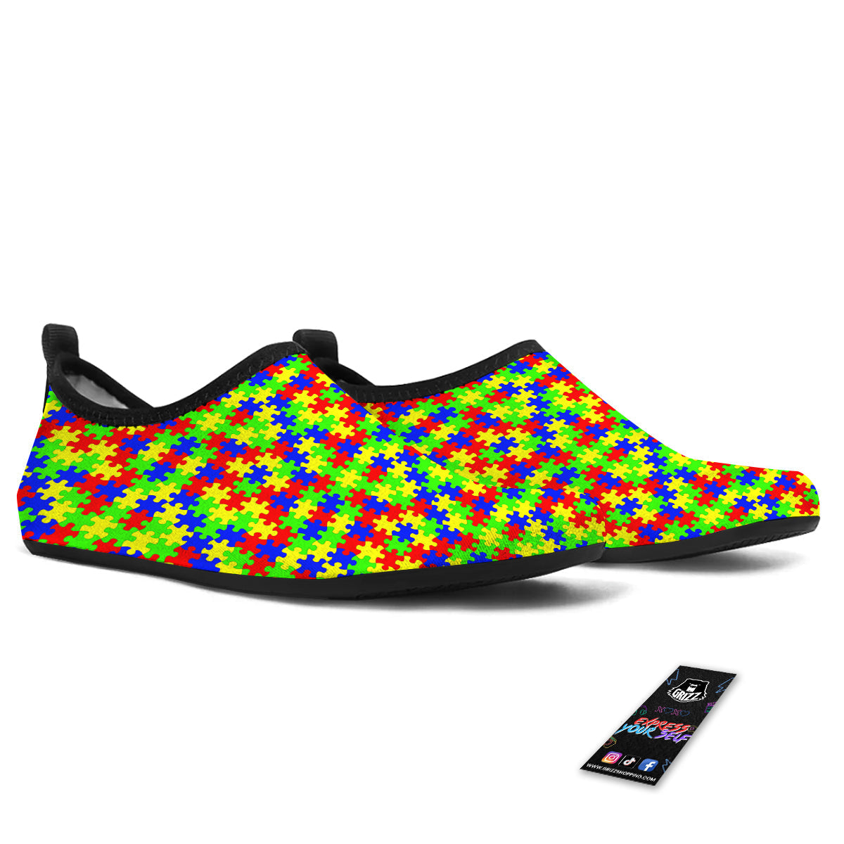 Jigsaw Autism Awareness Print Pattern Water Shoes-grizzshop