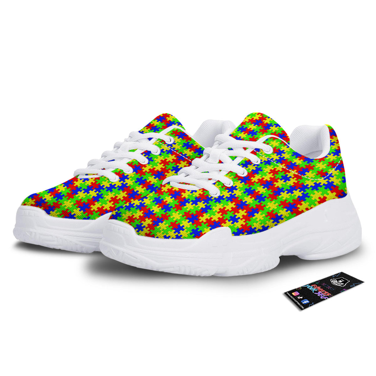 Jigsaw Autism Awareness Print Pattern White Chunky Shoes-grizzshop
