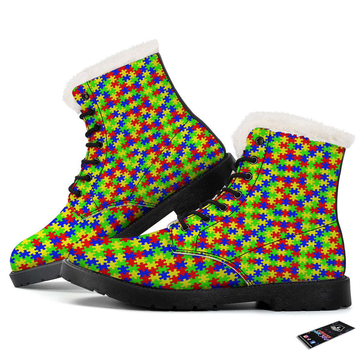 Jigsaw Autism Awareness Print Pattern Winter Boots-grizzshop