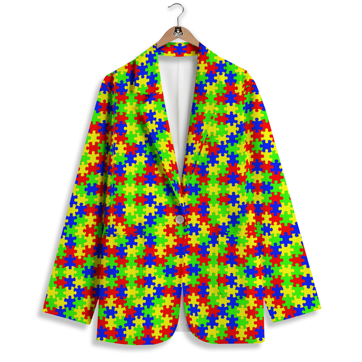 Jigsaw Autism Awareness Print Pattern Women's Blazer-grizzshop